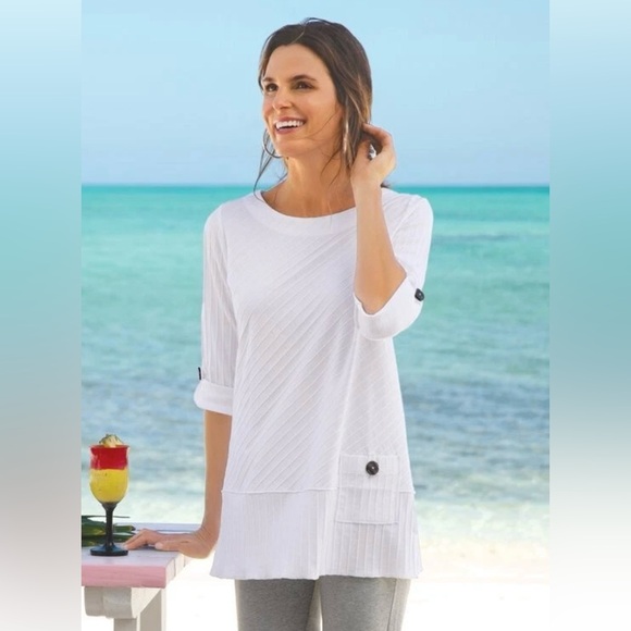 Soft Surroundings Tops - Soft Surroundings Coastal White Top LagenLook Asymmetrical Artsy Size Large EUC